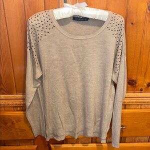 Studded Shoulder Crewneck Sweater - Taupe